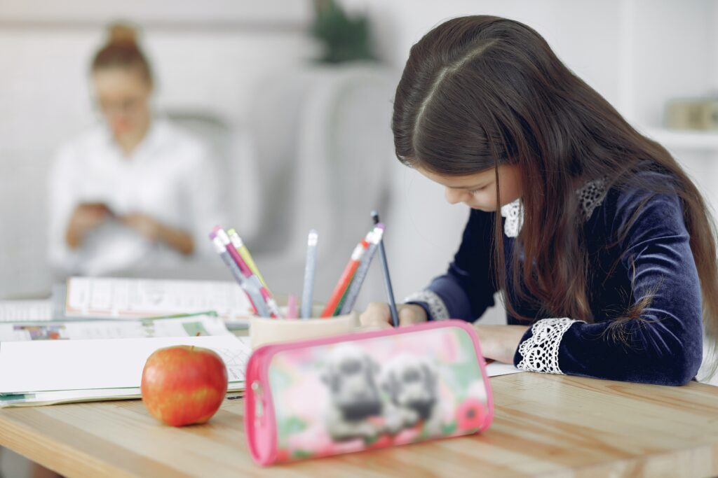 Girl studying, perhaps for the selective high school test